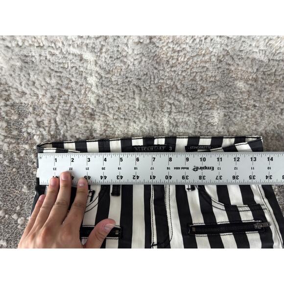 Blackheart Size 3 Stingerette Y2K Goth Emo Grunge Pants Black White Striped - Picture 4 of 12